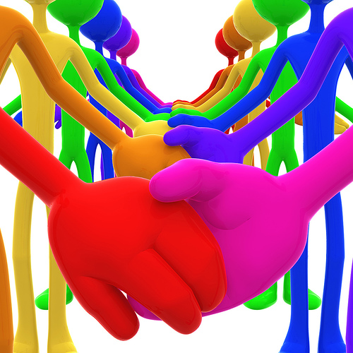 3D Full Spectrum Unity Holding Hands Concept 3D Full Spectrum Unity Holding Hands Concept